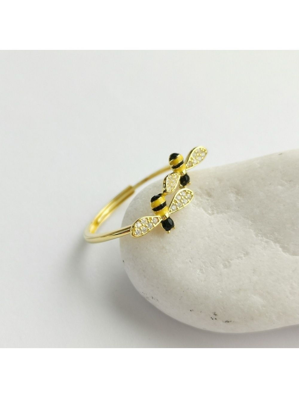 CZ enamel Bee ring 14k Gold over Sterling Silver size 7 🆕